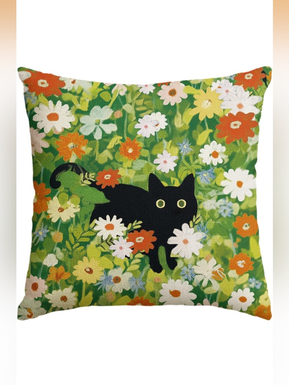 Floral Black Cat Pillow Cover new